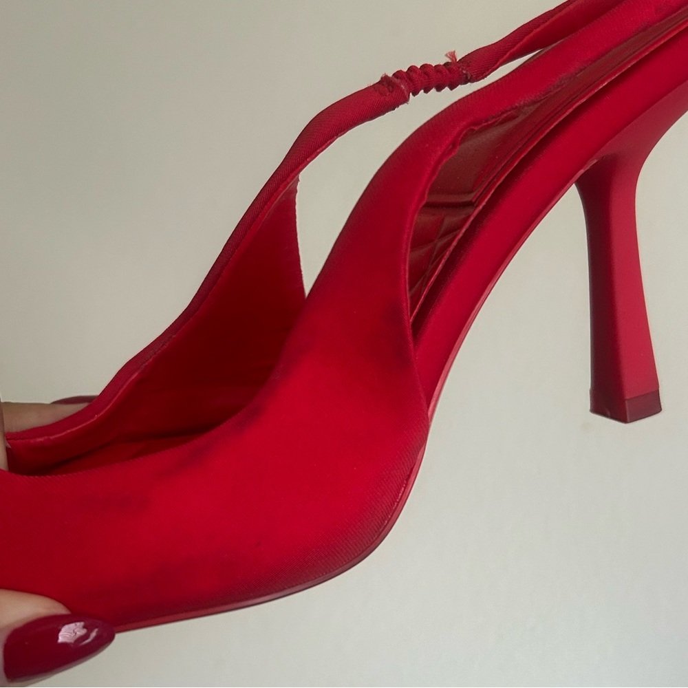 Zara Vibrant Red Slingback Heels - Picture 5 of 6